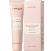 Quarxery Gentle Exfoliating Gel bottle on counter for daily pore cleansing.