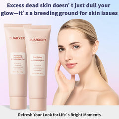 QUARXERY Purifying Exfoliating Gel application on hand demonstrates mild exfoliation.