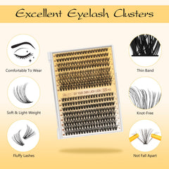 QUEWEL lash clusters kit contents laid out for 30D+40D options and varied looks