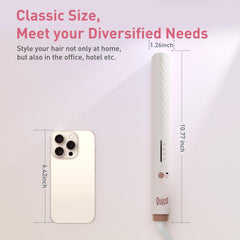 QUICO compact travel-size straightener shown for easy packing.