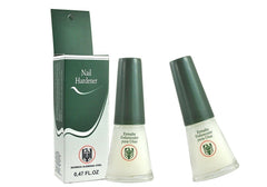 Química Alemana Nail Hardener bottle demonstrates barrier for stronger nails.