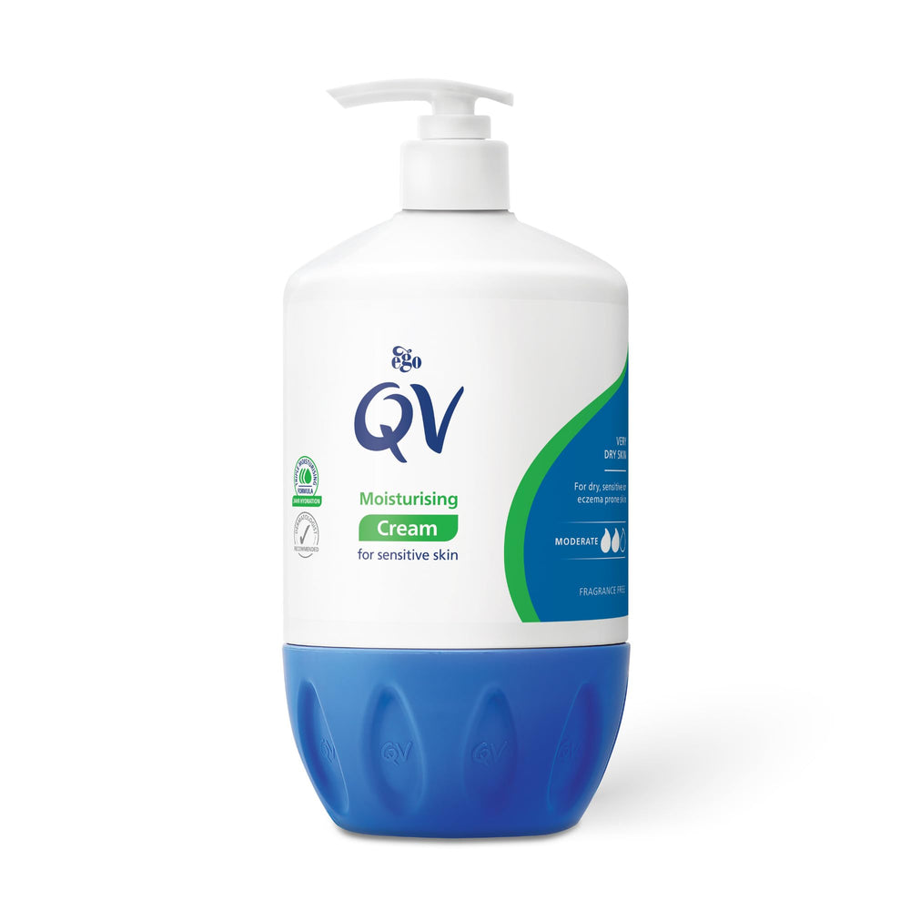QV Cream pump dispenser bottle for easy daily hydration of dry skin.