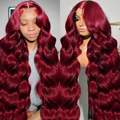 QZOQZO 28-inch burgundy lace-front wig for dramatic daily styling