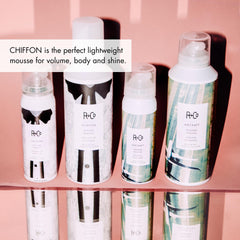 R+Co Chiffon Styling Mousse close-up of creamy texture for smooth results
