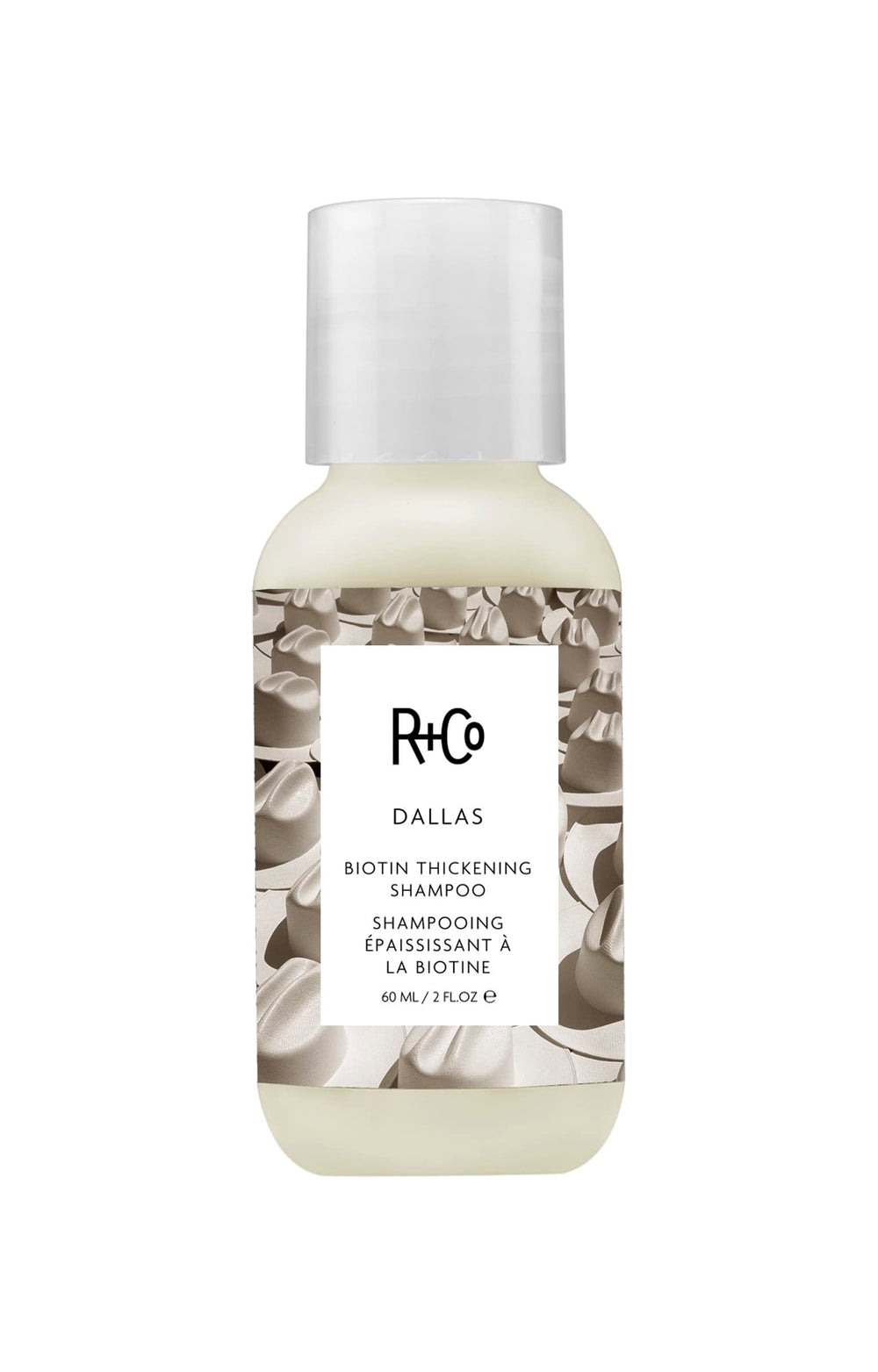 R+Co Dallas Thickening Shampoo bottle showing volumizing formula for fuller hair