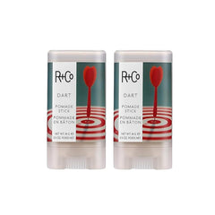 R+Co Dart Pomade Stick packaging highlights portable styling for on-the-go flyaway control.