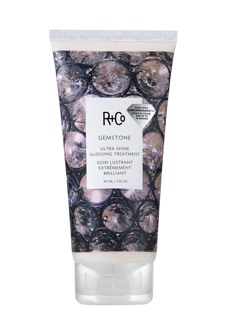 R+Co Gemstone Ultra Shine bottle pouring for glass-like hair shine.
