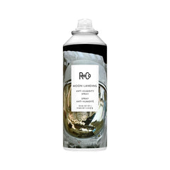R+Co Moon Landing bottle close-up showing frizz control in humidity