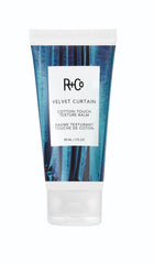 R+Co Velvet Curtain Balm bottle showing soft volume and light hold.