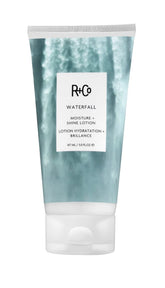 R+Co Waterfall lotion bottle front for lightweight hydration on fine hair