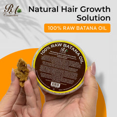 RA COSMETICS Batana Oil ingredient display emphasizes pure, chemical-free care