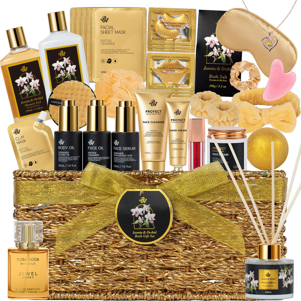 RA ROSA ACCA Orchid Spa Gift Basket front view for gifting and pampering
