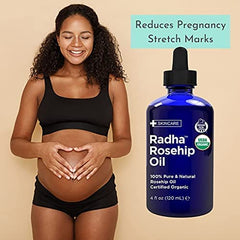 Radha Beauty Rosehip Seed Oil ingredients closeup highlights natural fatty acids.