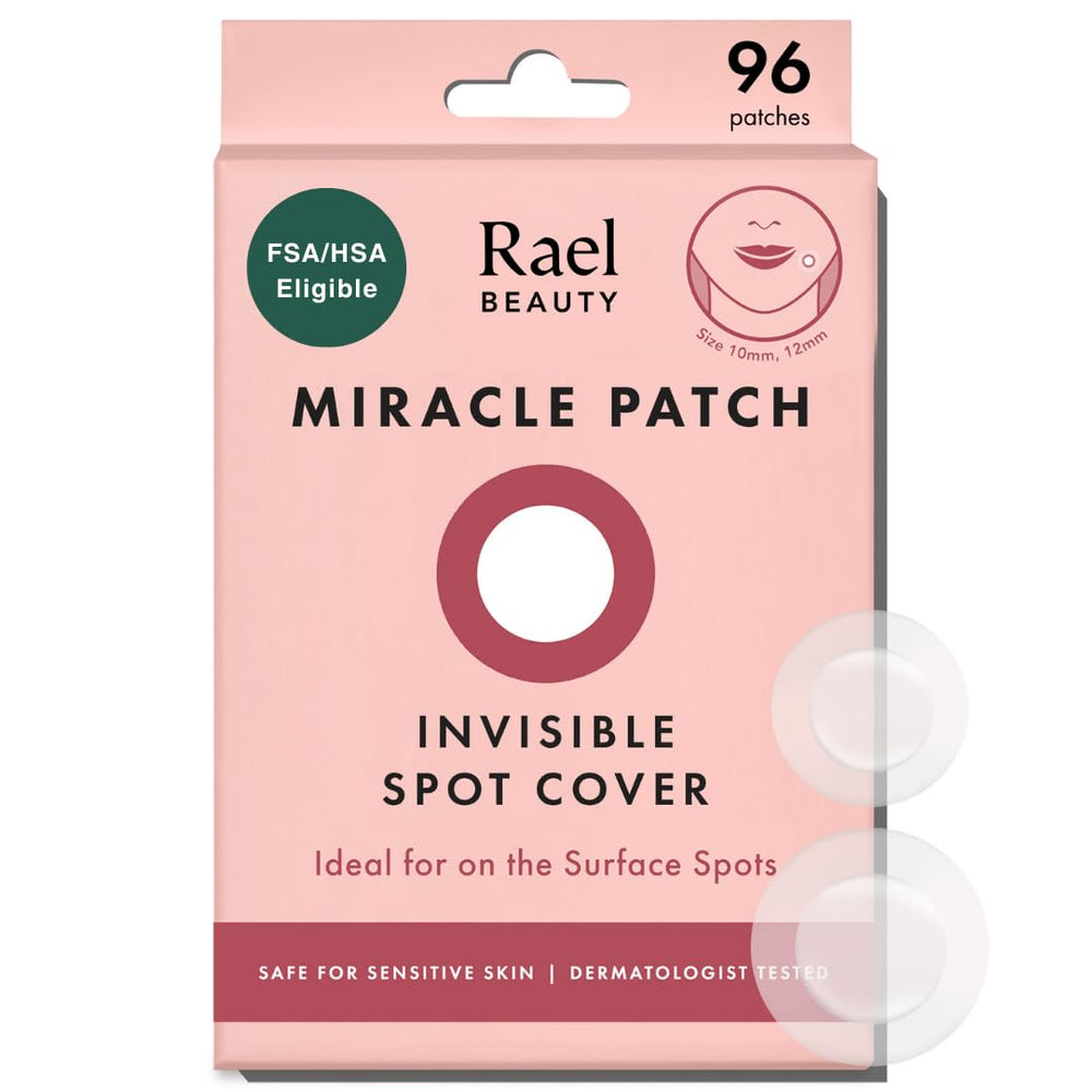 Rael pimple patches coverage close-up showing discreet blemish protection.