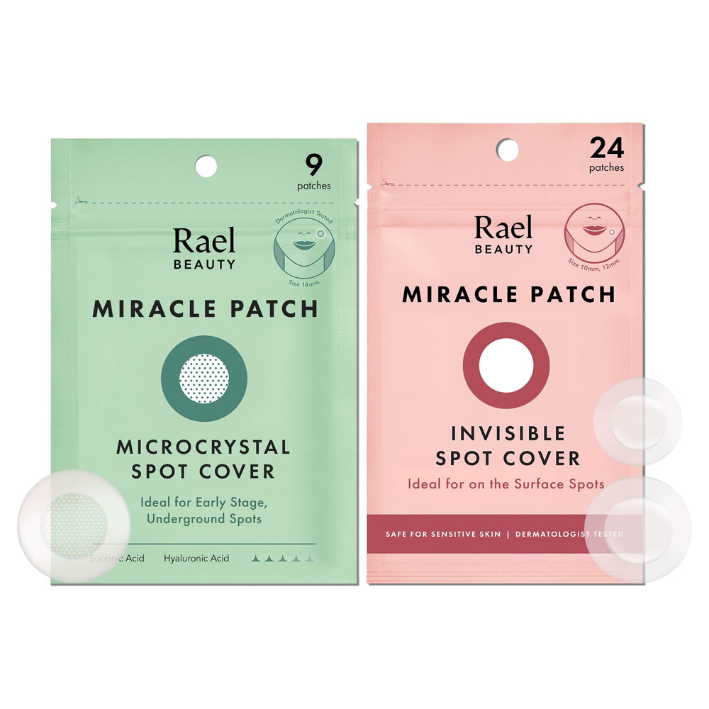 Rael pimple patches invisible 10mm close-up on skin for discreet blemish care.