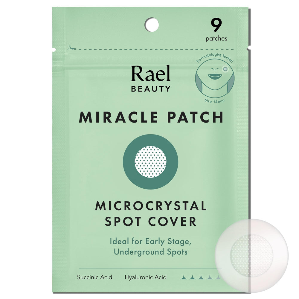 Rael Pimple Patches Miracle Microcrystal Spot Cover on skin provides discreet blemish protection.