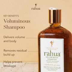 Rahua Voluminous Shampoo quinoa protein supports elasticity for fine-to-medium hair.