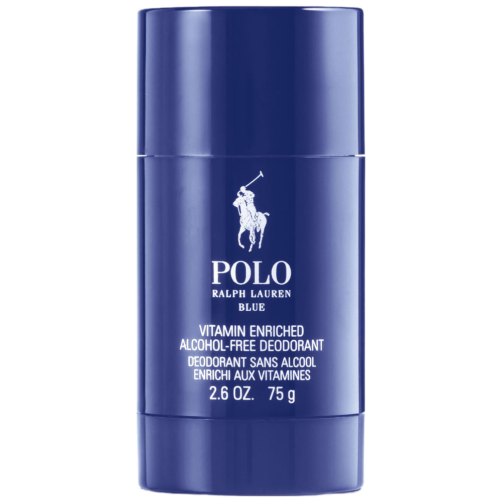 Ralph Lauren Polo Blue deodorant stick outer packaging showcases sleek design for daily confidence.