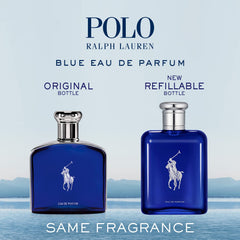Polo Blue EDP bottle shown for pulse-point application and personal ritual