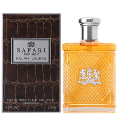 Ralph Lauren Safari EDT bottle on shelf evokes safari-inspired luxury and sophistication