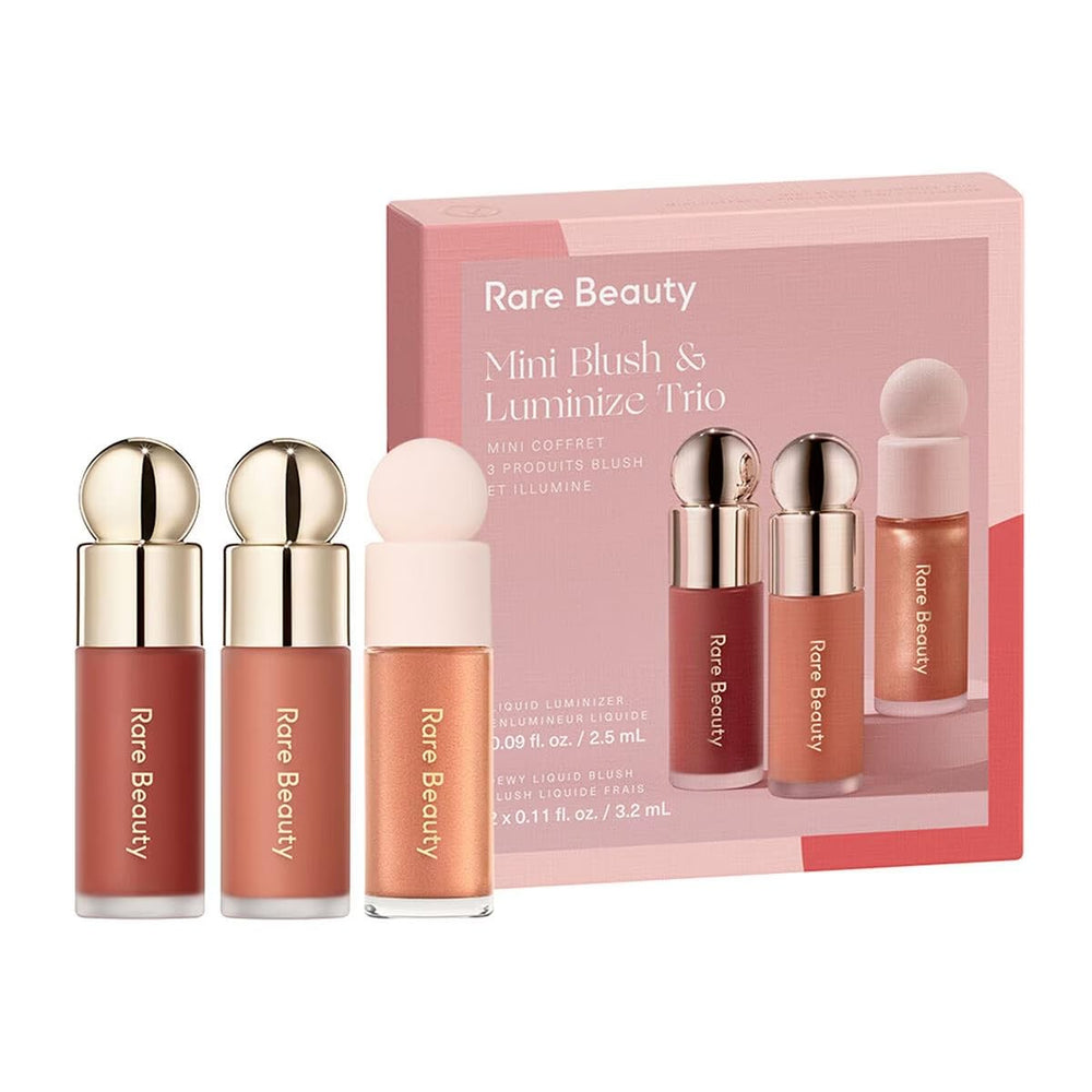 Rare Beauty mini blush-luminize trio box highlights gift-ready packaging for on-the-go glam