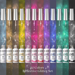 RARJSM twelve-color glitter gel collection offers versatile shades for personalized nail art designs.