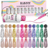 RARJSM reflective nail art gel bottle with silver glitter—dazzling shine for party nails.