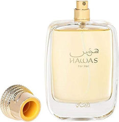 RASASI Hawas For Her base-notes patchouli vetiver provide lasting warmth and depth.