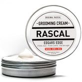 Rascal Original Edgar's Edge grooming cream jar showing medium hold for day-long style.