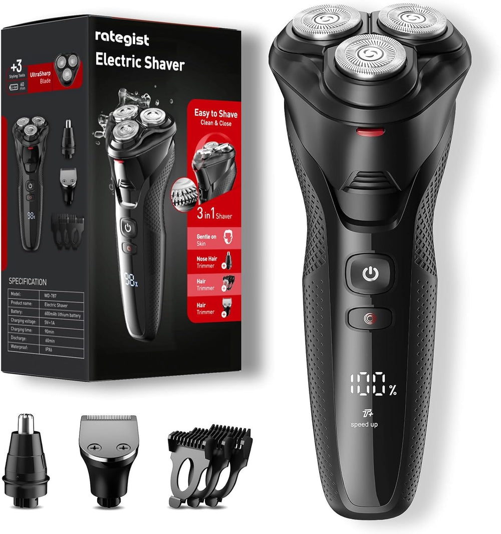 Rategist Eclipse Black razor front view highlights ergonomic design for quick daily grooming
