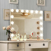 Ratsamee Hollywood vanity mirror with lights shows a full view for even makeup lighting.
