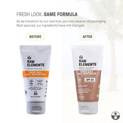 Raw Elements tinted moisturizer being applied on face for a lightweight daily protection.