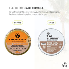 Raw Elements tinted face cream texture close-up showing creamy, hydrating formula.