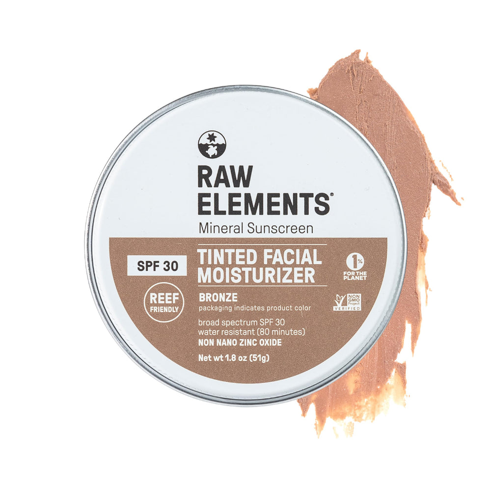 Raw Elements packaging for ultra-moisturizing tinted face cream emphasizes eco-friendly, recyclable materials.