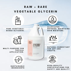 Raw Plus Rare glycerin bottle pour shows easy dispensing for skincare routines.