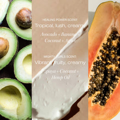 RAW SUGAR avocado oil ingredient closeup signals deep hydration.