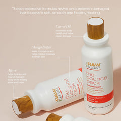 Raw Sugar Bounce Back duo packaging emphasizes clean ingredients and silicone-free care.