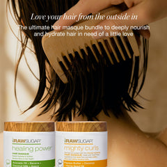 RAW SUGAR Healing Power Masque jar closeup highlights creamy, hydrating texture.