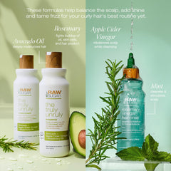 Raw Sugar Truly Unruly Conditioner bottle highlights defining curls and frizz-fighting hydration.
