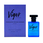 RawChemistry Vigor bottle closeup highlights premium masculine fragrance in a sleek, alcohol-free formula.