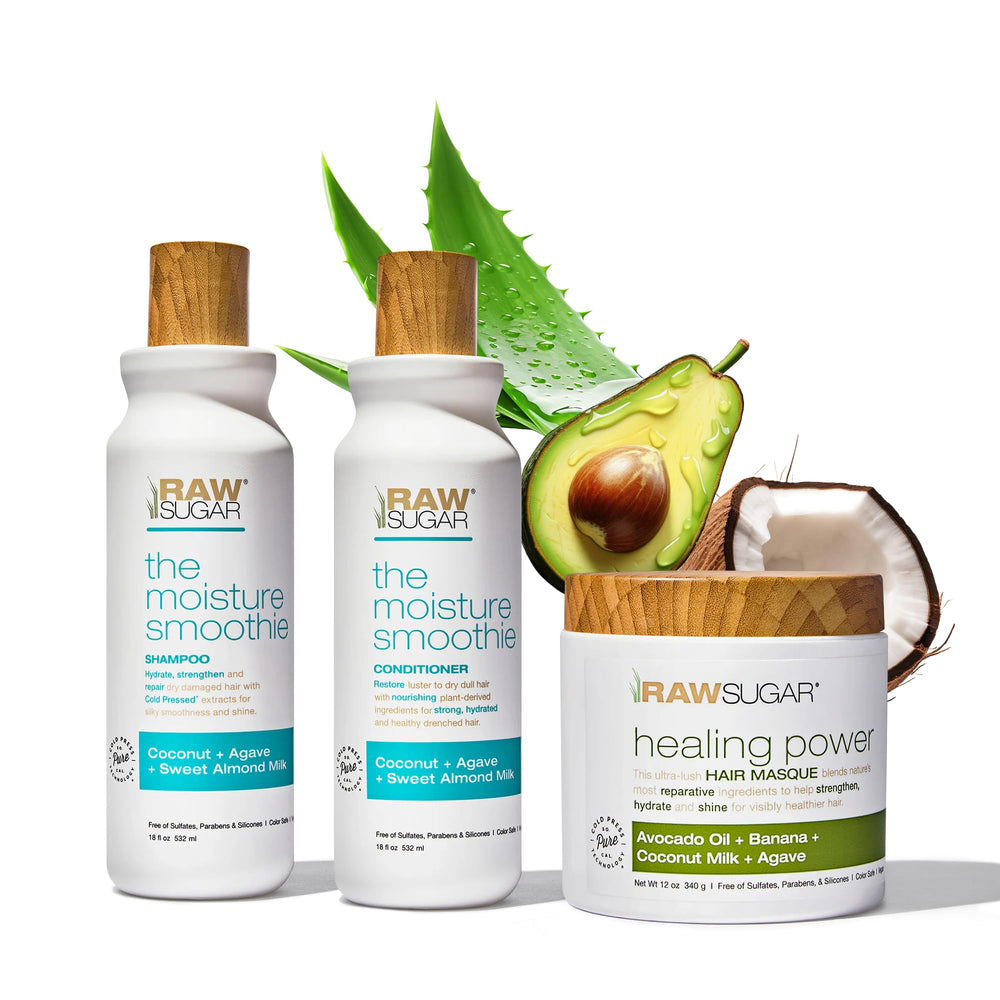 Raw Sugar Moisture Smoothie shampoo bottle pour for hydrating cleanse