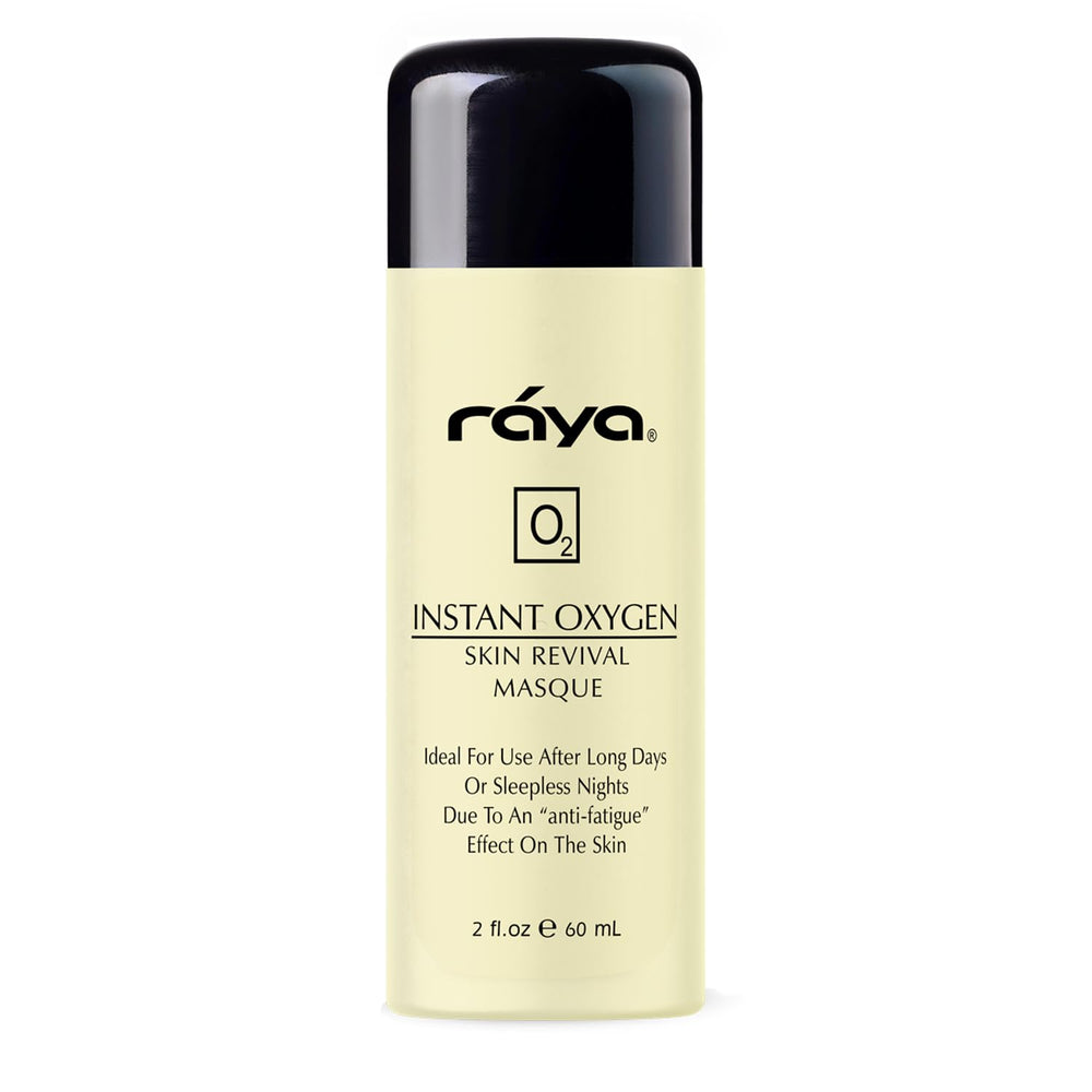 Raya Instant Oxygen Skin Revival Masque packaging sits elegant for quick post-workout refresh