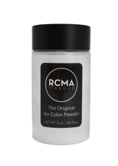 RCMA No Color Powder packaging emphasizing minimalist formula suitable for sensitive skin.