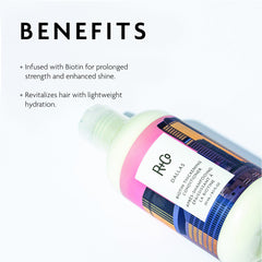 R+Co Dallas Biotin Thickening Conditioner packaging close-up highlights vegan and cruelty-free formula.