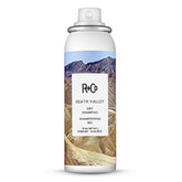 R+Co Death Valley dry shampoo bottle demonstrates quick refresh and oil absorption.