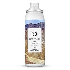 R+Co Death Valley dry shampoo bottle demonstrates quick refresh and oil absorption.