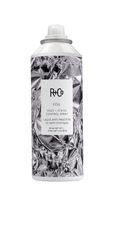 R+Co Foil Frizz Static Spray packaging shown for on-the-go frizz control.