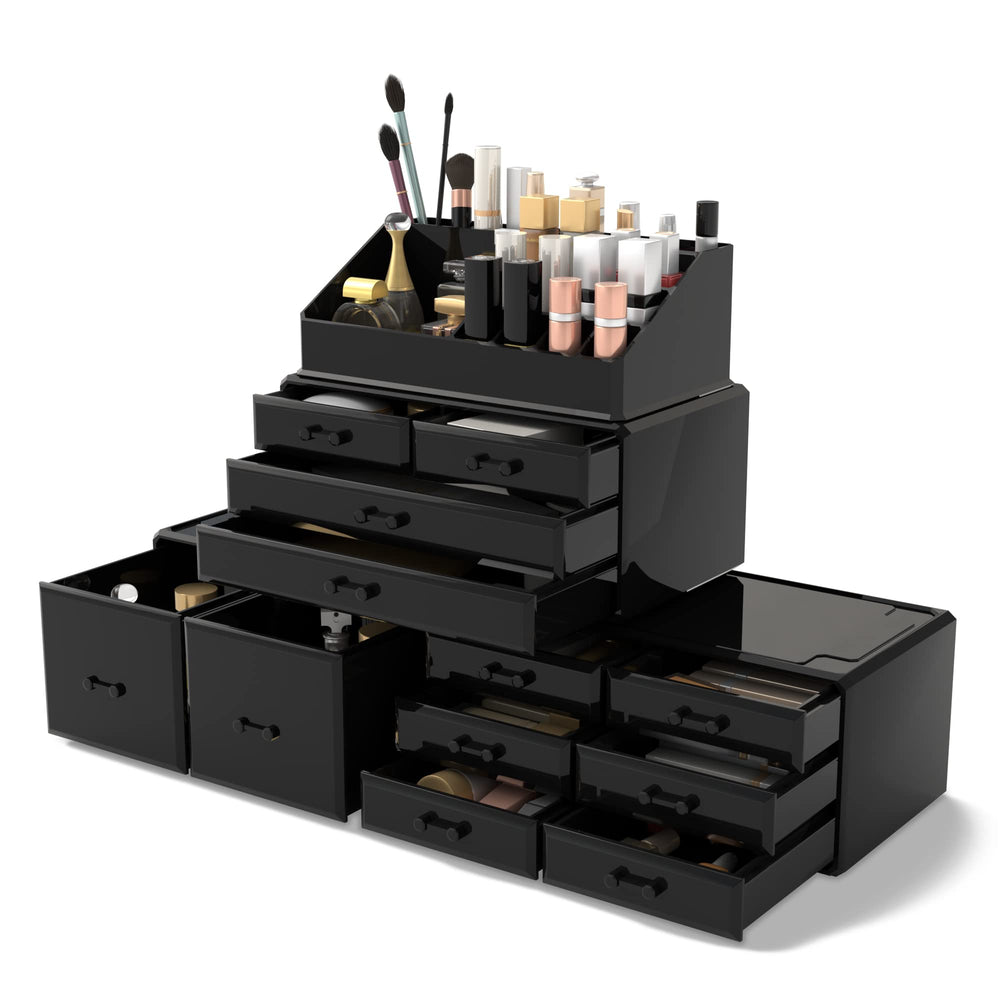 READAEER makeup organizer with 12 drawers keeps cosmetics neatly organized and accessible.