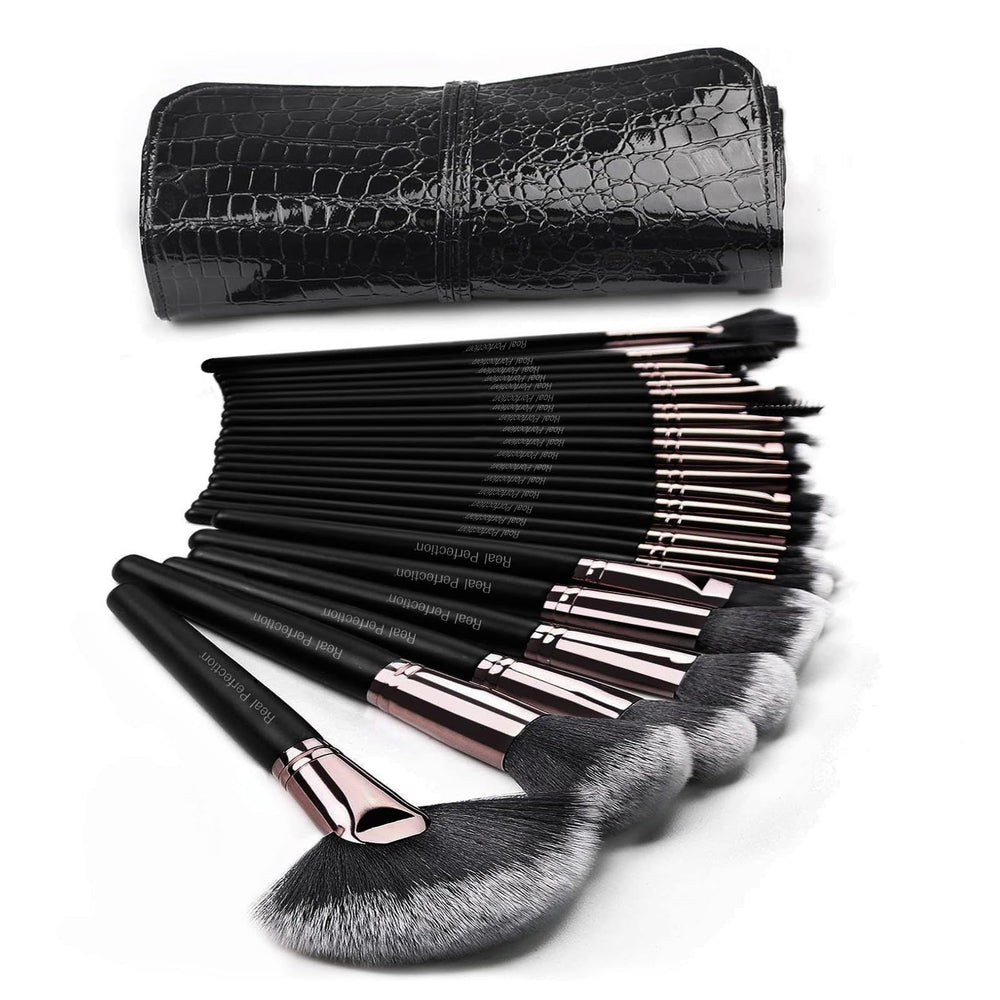 Real Perfection 24pc brush set in case for portable, organized makeup on the go.
