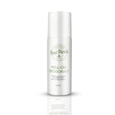 Real Purity Roll-On Deodorant bottle closeup shows gentle, long-lasting protection for sensitive skin